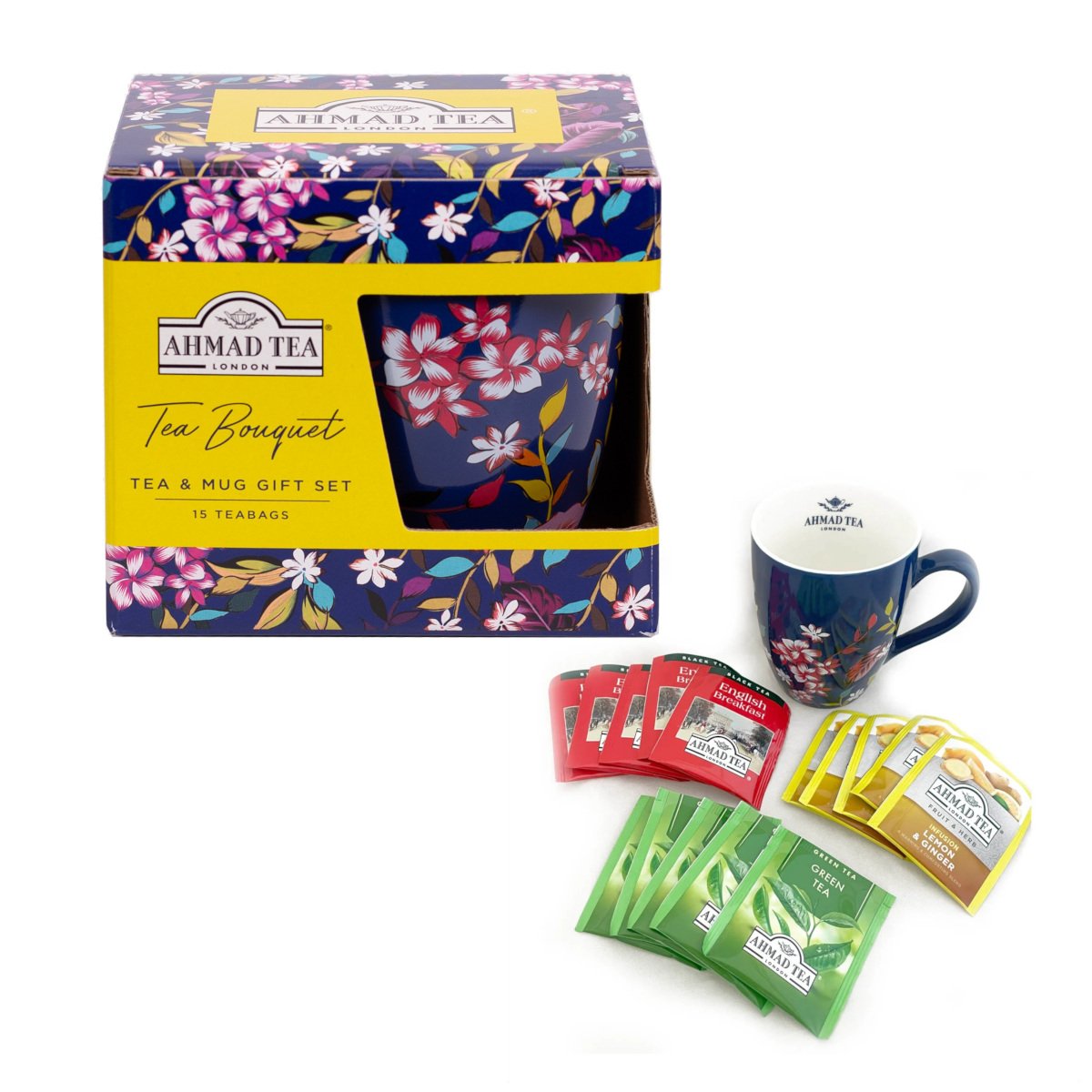 Arbatos rinkinys Ahmad, Tea Bouqet su puodeliu, dėžutėje, 15vnt