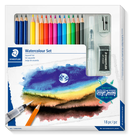 Creative set STAEDTLER 146 10C, 12 colored pencils + 3 graphite pencils, water brush, sharpener