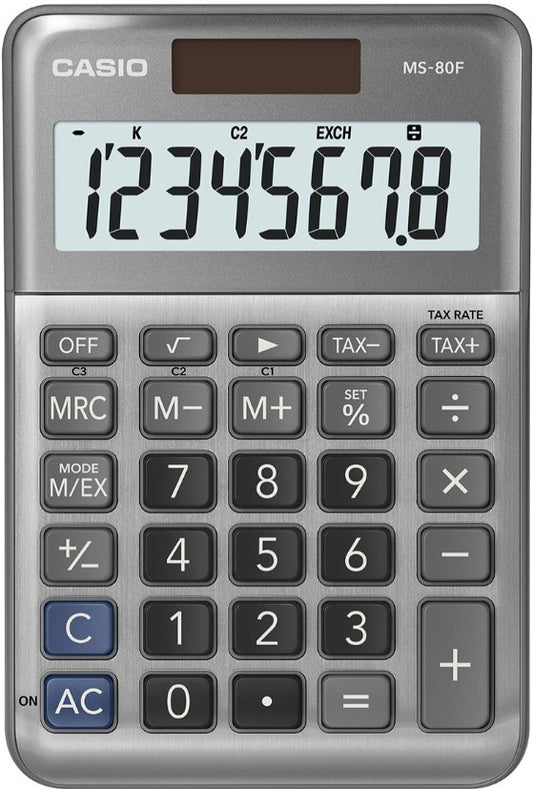 Stalinis skaičiuotuvas CASIO MS-80F, metalinis korpusas
