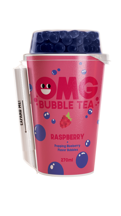 Arbatos gėrimas OMG, aviečių skonio su mėlynių burbuliukais, 270 ml