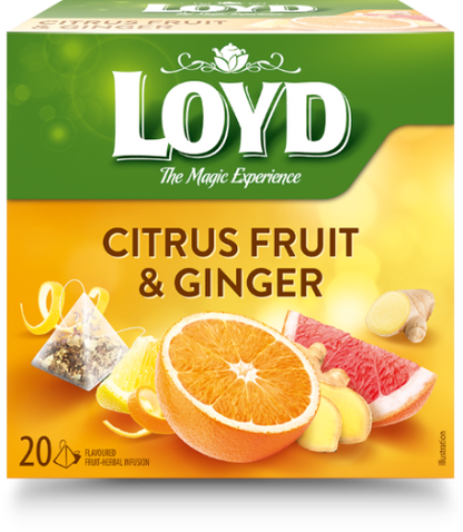 Vaisių ir žolelių arbata LOYD, imbiero ir citrusinių vaisių skonio, 20 x 2g
