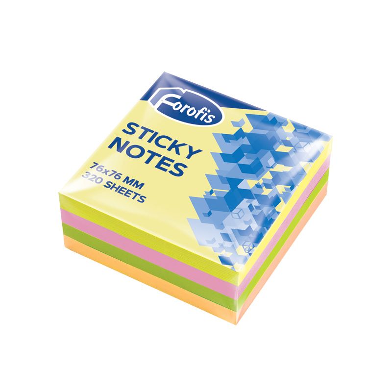 Sticky notes FOROFIS 76x76mm, cube, 320 sheets (4 neon colors)