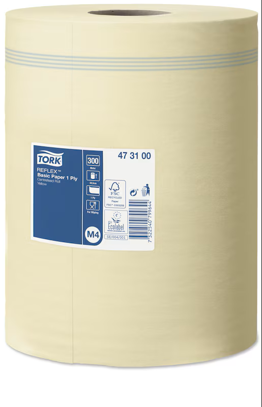Šluostymo popierius TORK Reflex Basic M4 1-sl., 20,5 x 35 cm, 300 m/rul., geltona sp., 473100