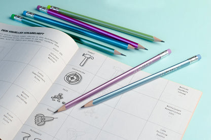 Graphite pencil set KORES GRAFITOS STYLE with eraser, trihedral, HB, 6 metallic colors