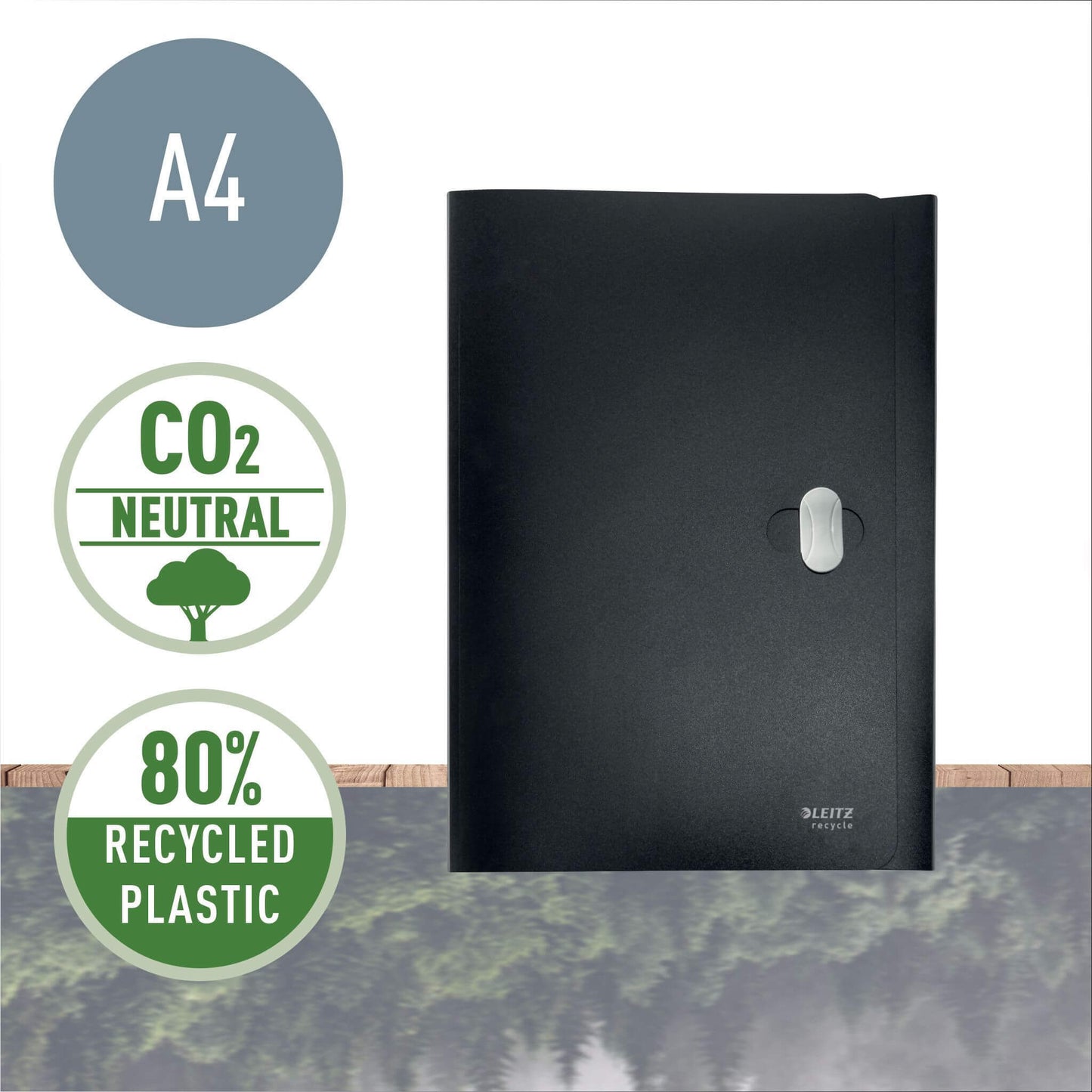 Document folder Leitz Recycle, A4, PP, 3 flaps, black