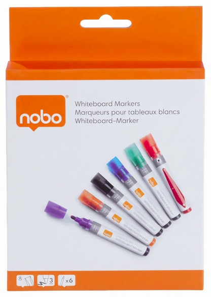 Baltos lentos žymekliai NOBO Liquid Ink, 6 vnt., įv. spalvų