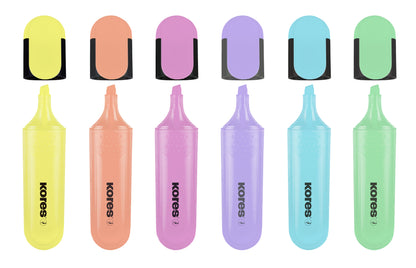 Teksto žymeklių rinkinys KORES BRIGHT LINER PLUS, 6 pastelinės spalvos