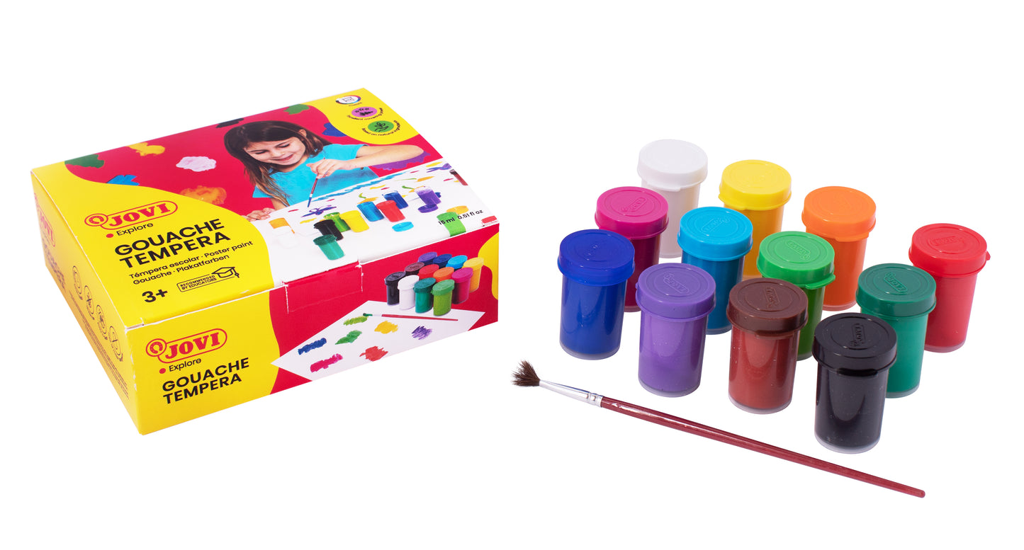 Guašas tempera JOVI, 15ml, 12 spalvų rinkinys + teptuku