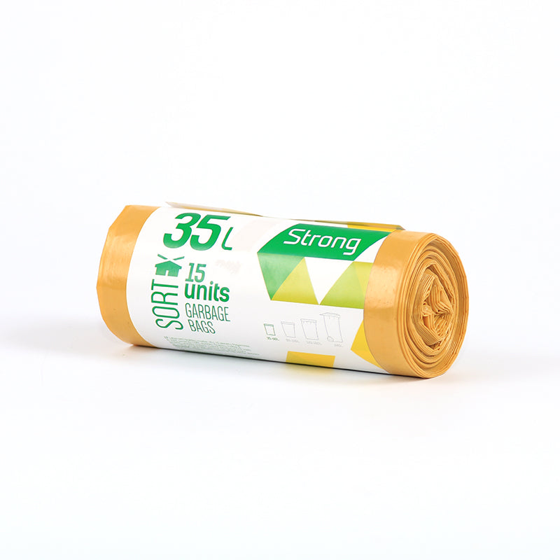 Garbage bags SORTEX, 35 L, 30 micron, 15 pcs. per roll, LDPE, 50 x 60 cm, yellow